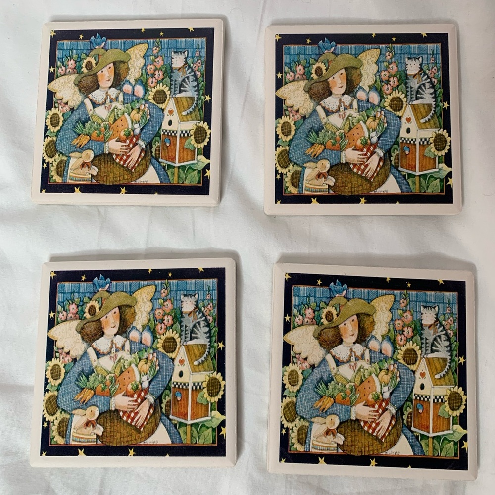 Absorbastone garden angel set of 4 coaster set NIB